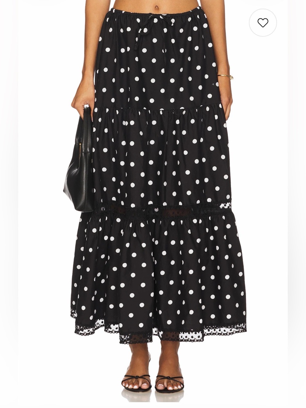 WeWoreWhat Polka Dot Tiered Maxi Skirt S Drawstring Lace Boho Coquette